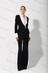 Black White 2 Pieces Women Suits Set Blazer+Pants Formal Office Lady Tailored Wedding Tuxedo Cotton Coat Jacket Trousers