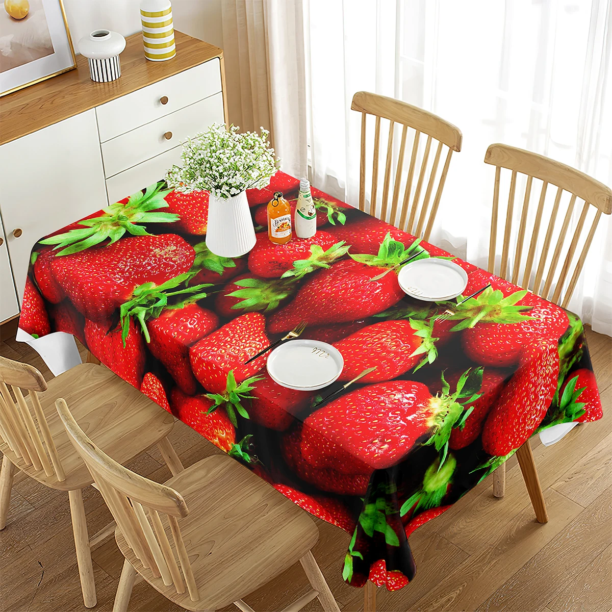 Strawberry Tablecloth Delicious Food Art Theme Decor Tablecloth for Dining Room Outdoor Picnic Mat Kitchen Wedding Banquet Decor