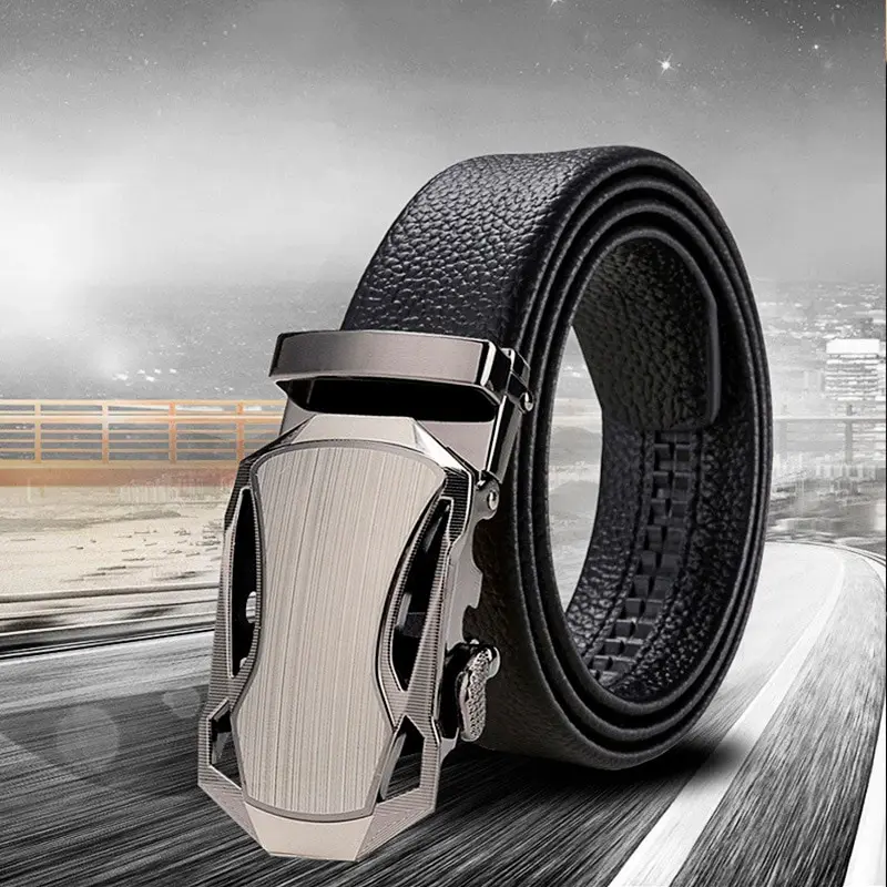 1pcs Business Belt Sports Car Style High Quality Faux Leather With Lychee Pattern Trouser Belt