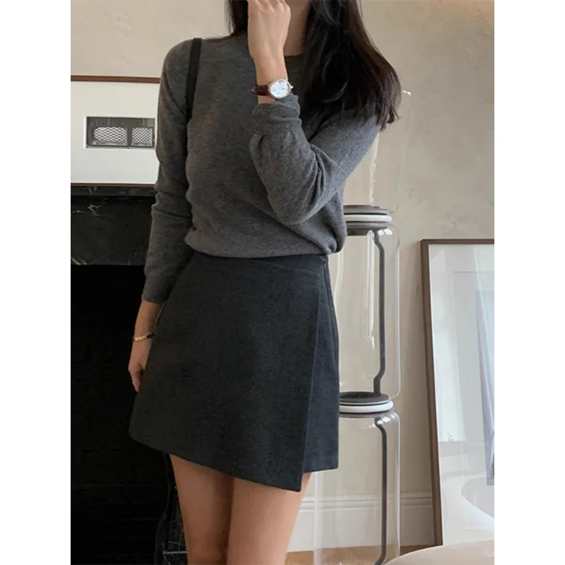 Irregular Skirt for Women2024Autumn and Winter Thickening New High Waist DroopingaLine Skirt Commuting Figure Flattering Shorts