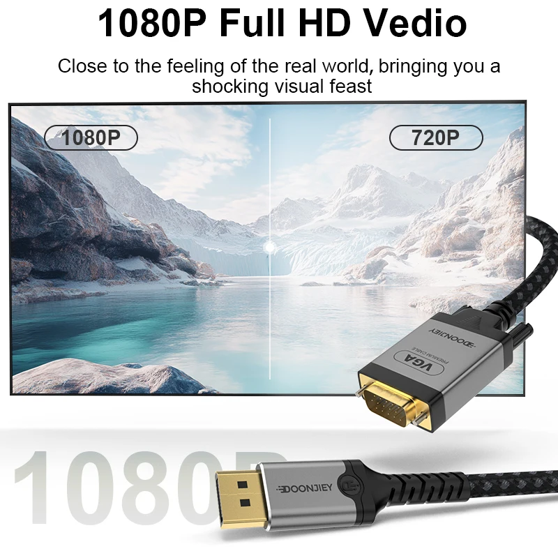 HD 1080P Displayport to VGA Adapter Connecto Cable Male to Male DP to VGA  Conversion Line for TV Laptop Monitor Projector
