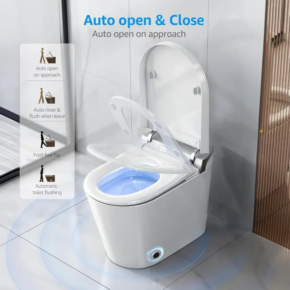 Toilet pintar tanpa tangki, Sensor kaki, kontrol jarak jauh nirkabel dan suhu dapat disesuaikan, sifon 360 derajat, Toilet Bidet bawaan