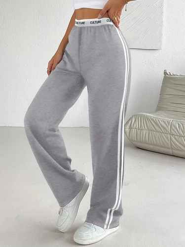 Imagen 2 del producto Pantalones deportivos de pierna ancha con rayas laterales - Pantalones casuales con cintura con estampado ""CULTURE"" para mujer