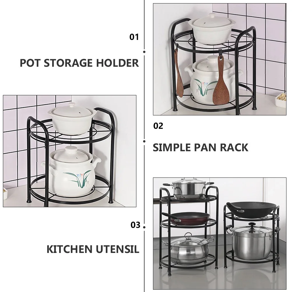 

Two-Layer Kitchen Storage Shelf Multipurpose Pan Holder Detachable Pot Rack Convenient Pot Storage Organizer Black