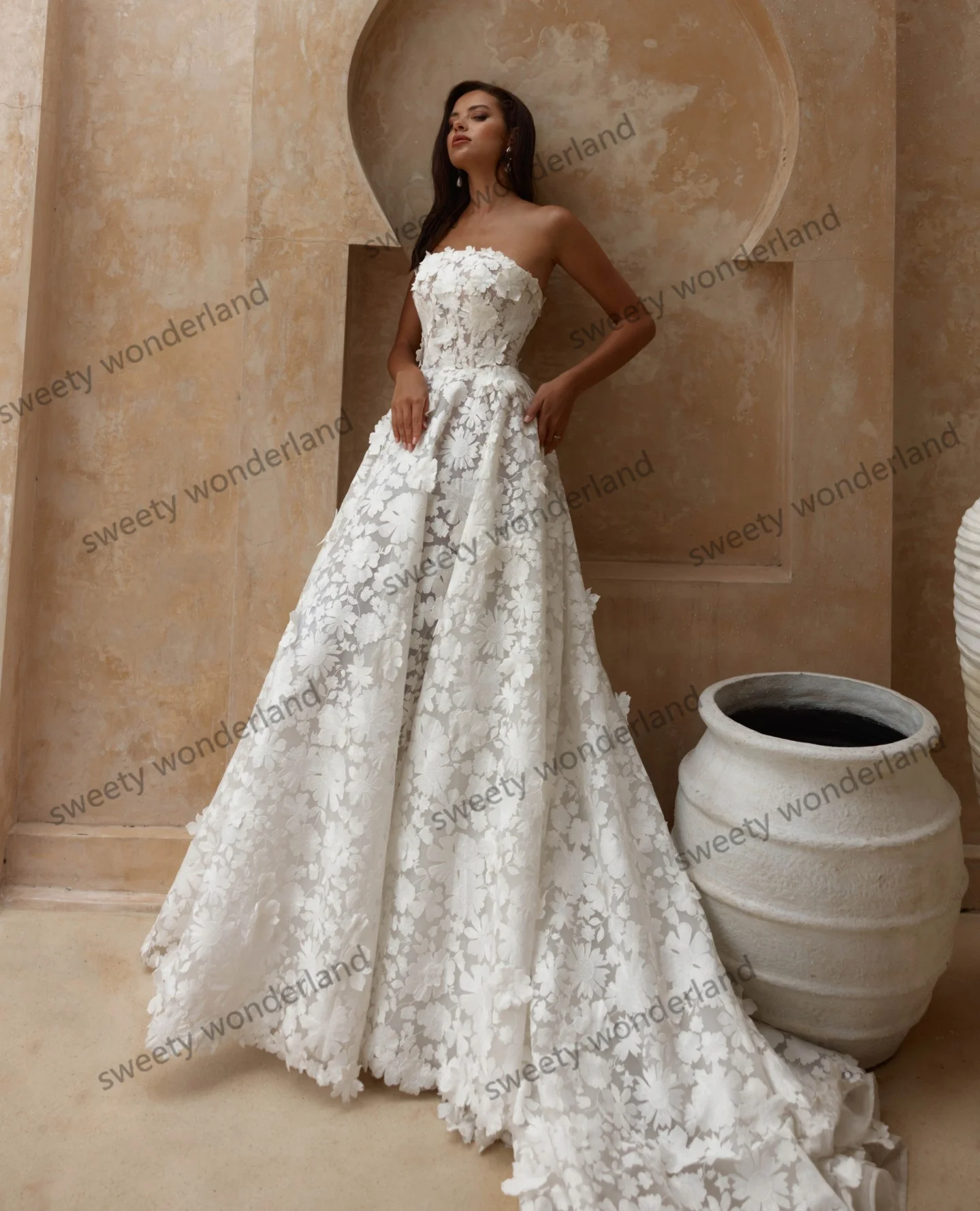 Full Lace Strapless Wedding Dresses Women A Line Sweep Train Bolero Elegant Vestido De Novia Sleeveless Modern Bridal Gown