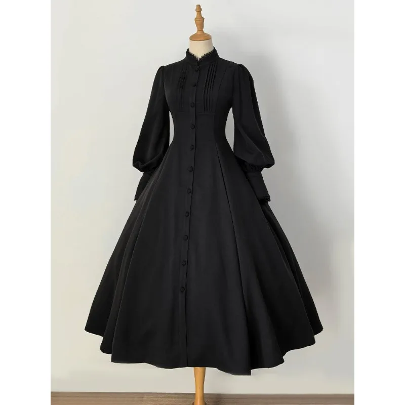 

Dress Long Sleeves Women's Spring/Autumn French Style Gothic Elegant Distinctive Puff Sleeves Fitted Waist Full Skirt New Casual