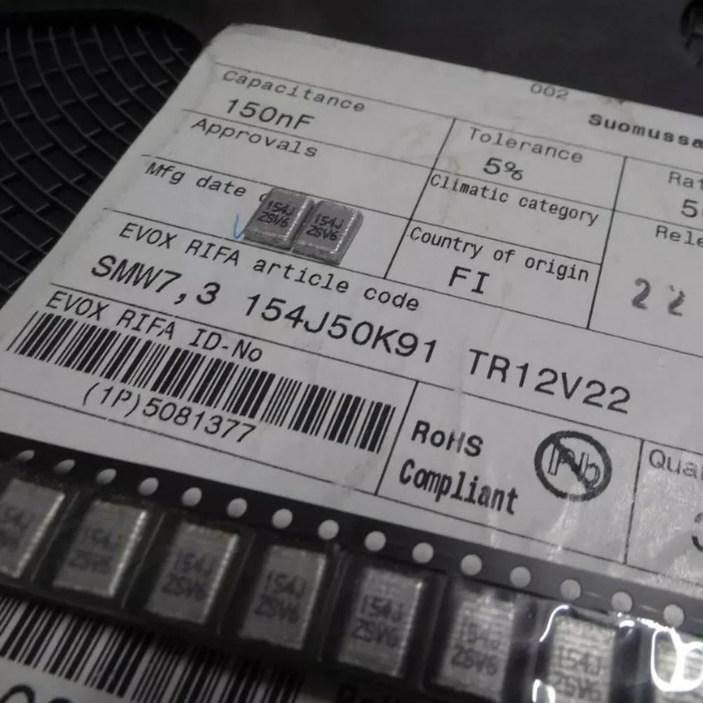 10pcs/lot SMW7.3 SMD2824 0.15uf 50V 150nF u15 154 Brand New Surface Mount Film Capacitor