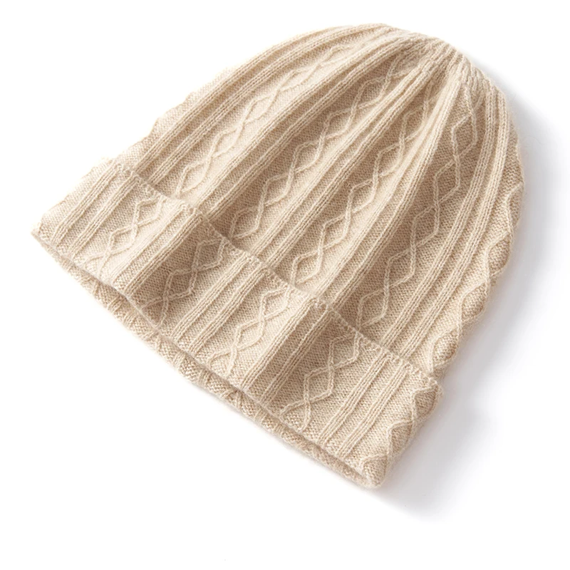 New Autumn Winter Women Hats 100% Pure Cashmere Knitted Headgears Soft Warm Hat Fashion Thick Cap 3 Colors High Quanlity Beanies