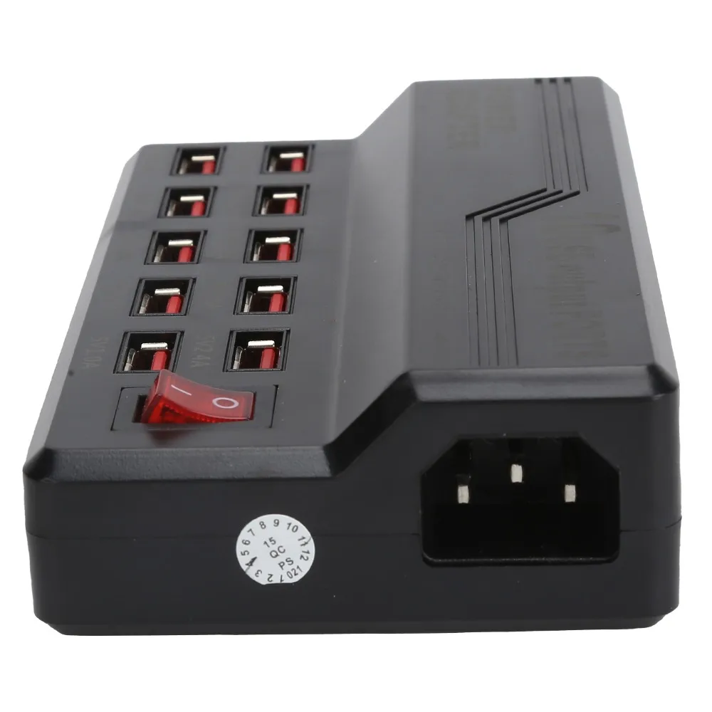 

Зарядное устройство USB 12A с быстрой зарядкой 60W, многопортовое зарядное устройство с 10 портами USB, зарядная станция для смартфонов.