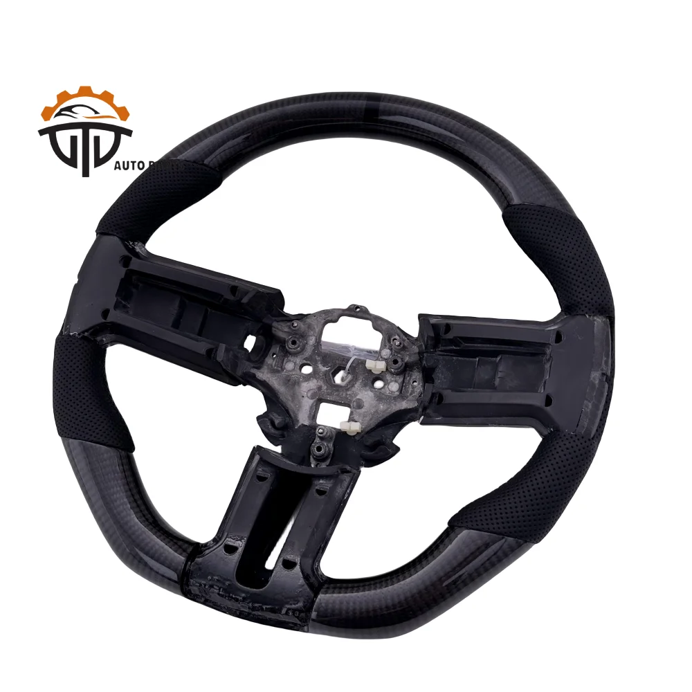 Replacement Real Glossy Carbon Fiber Steering Wheel With Perforated Leather For Mustang 2014