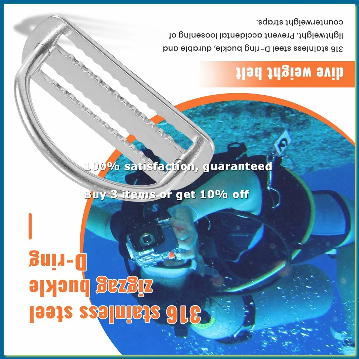 316 Stainless Steel D Ring Buckle Scuba Diving Weight Belt Keeper for 5cm Weight Belt Surfing Swimming Sport Accessories-DTB1