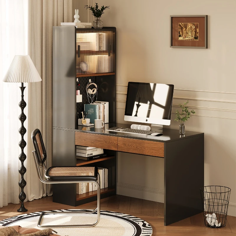 

Письменный стол в средневековом стиле из массива дерева, со встроенным книжным шкафом и компьютерным модулем, стол для чтения, стол для гостиной.