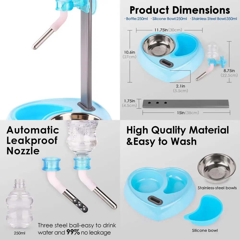 

Elevated Pet Feeder with Stainless Steel Bowl & Automatic Water Dispenser – Adjustable Dog Cat Feeding Station with 360° Rotatin