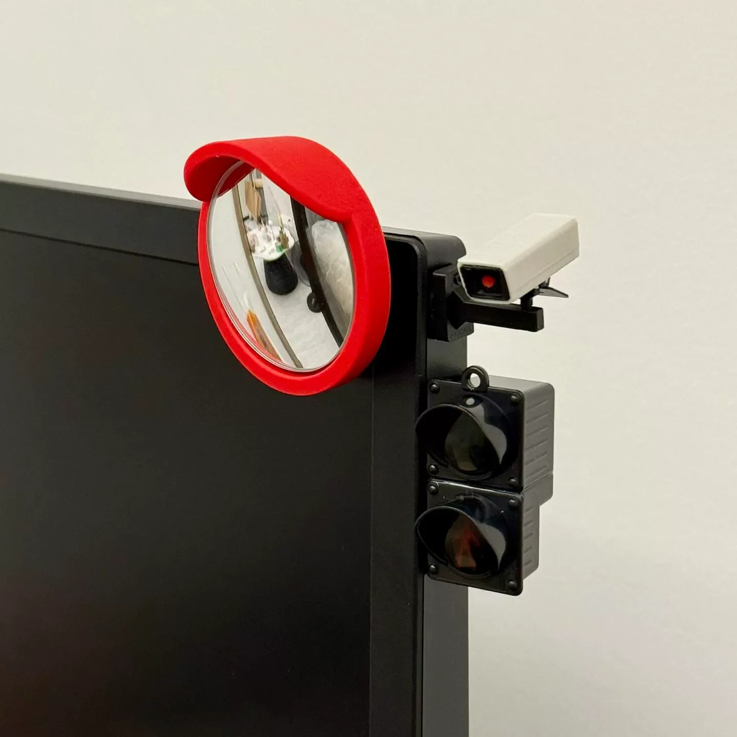 Funny Simulated Surveillance Camera Mirror Ornament, Desktop & Monitor Decor for Office Workstation, Adhesive Tape Included