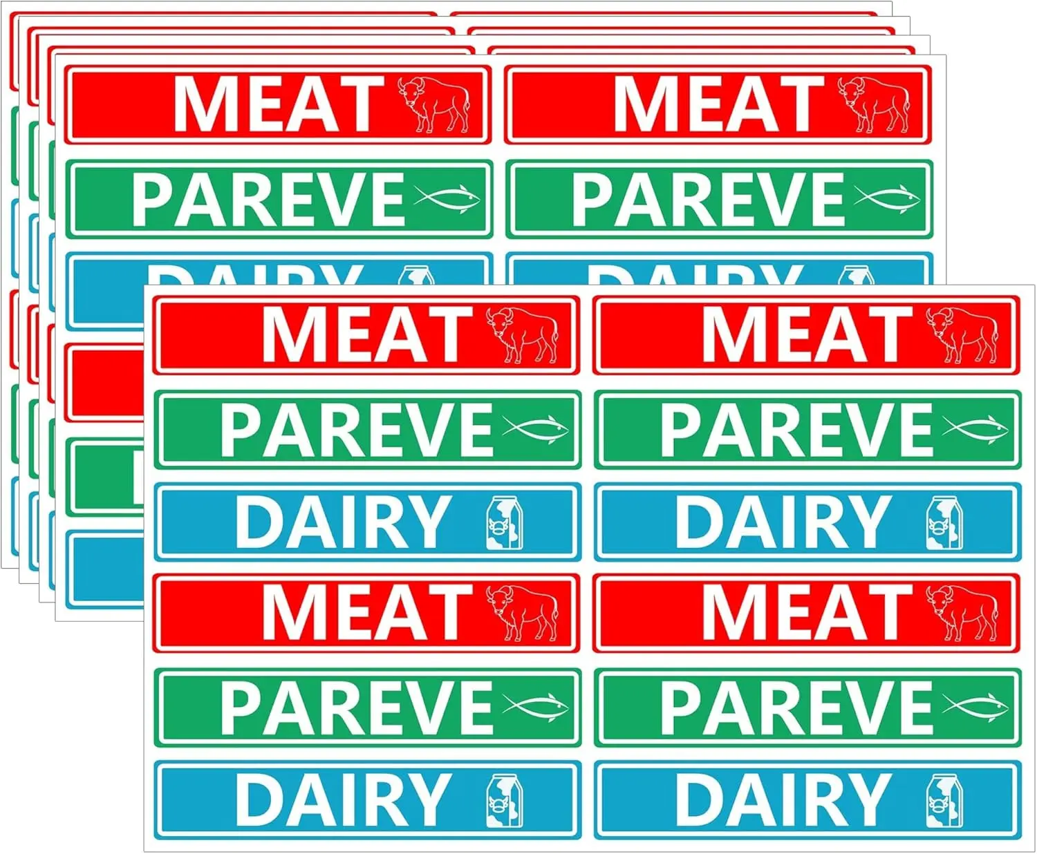 120 Pcs Kosher Labels Meat Dairy Parve Stickers 1.5 x 1/4 inch Blue Dairy Red Meat Green Pareve Stickers Freezable Microwavable