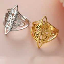 YILUOCD Stainless Stee Witch Knot Rings for Women Protection Amulet Triquetra Celtics Knot Ring Witchcraft Geometric Jewelry