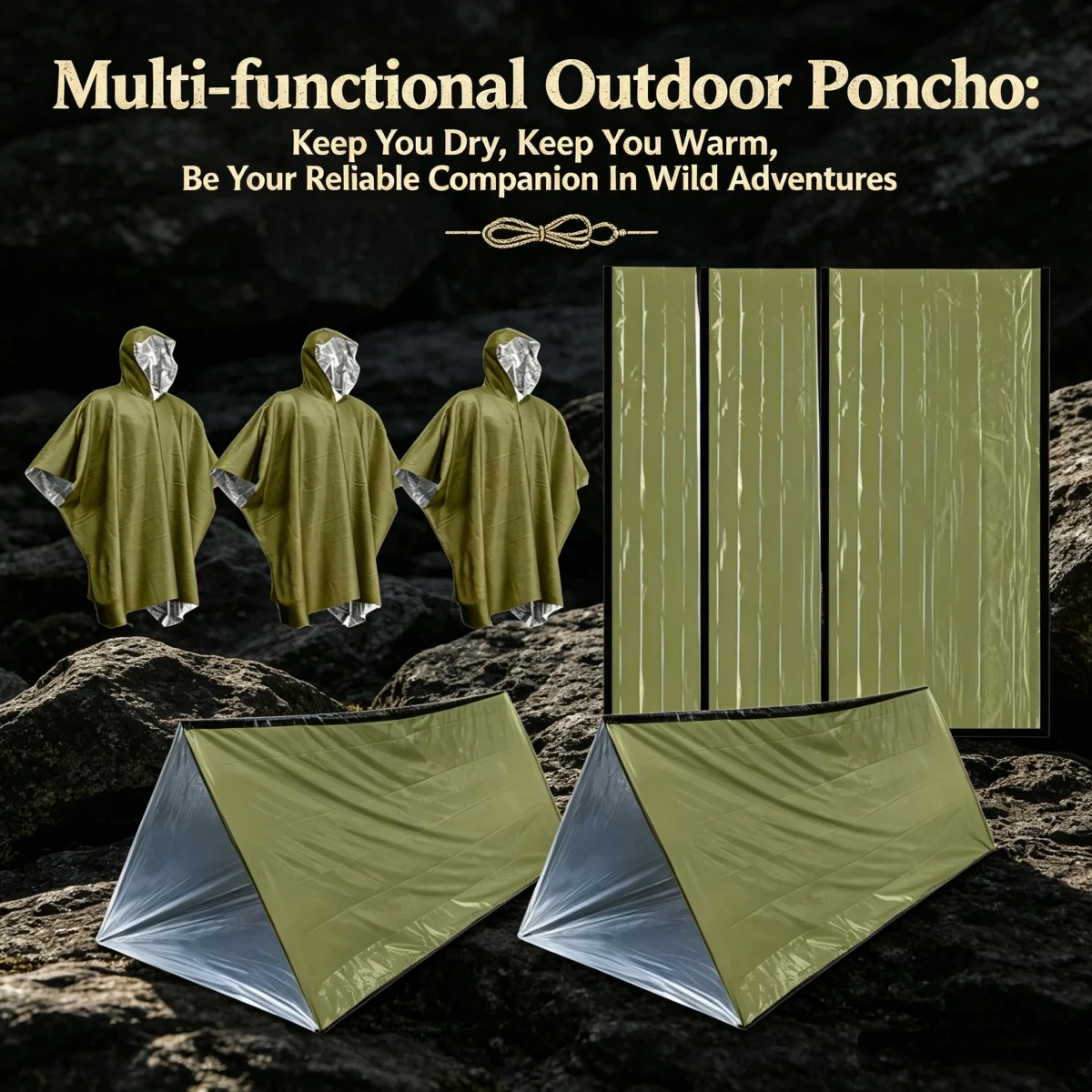 Kompaktes Outdoor-Abenteuer-Set Wasserdichtes Zelt Regenkleidung Thermischer Schlafsack Wander-Essentials
