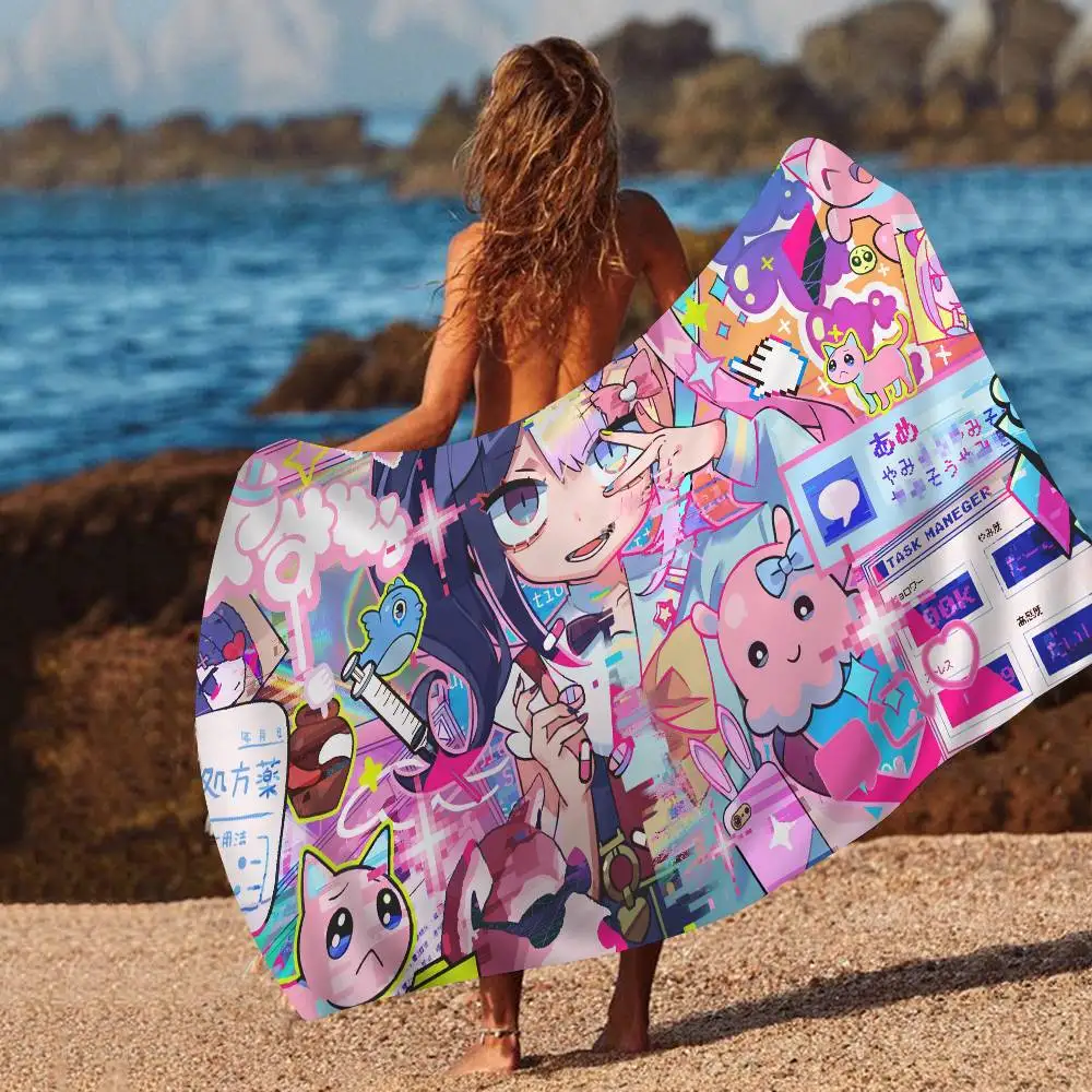 Pixel Anime Needy Girl Streamer Overload Microfiber Blanket Quick Drying Beach Towels Printing Absorbent Pool Towel Blanket