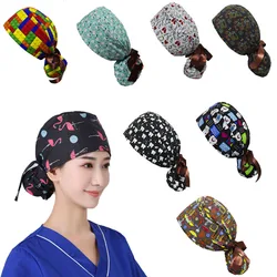 Doctor Operating Room Pattern Printed Skeleton Nursing Head Cap Lab Scrub Pet Hospital Surgical Hat Unisex Dentist Scrub 2023