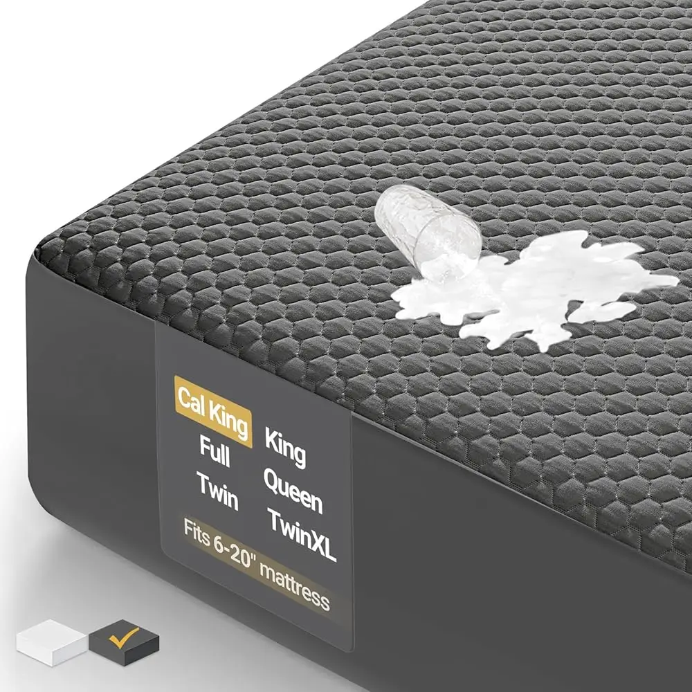 

100% Waterproof Mattr Protector, California King-Gray, Fitted Sheet With Stretchable Pockets, Deep Sleep Noisel Soft.