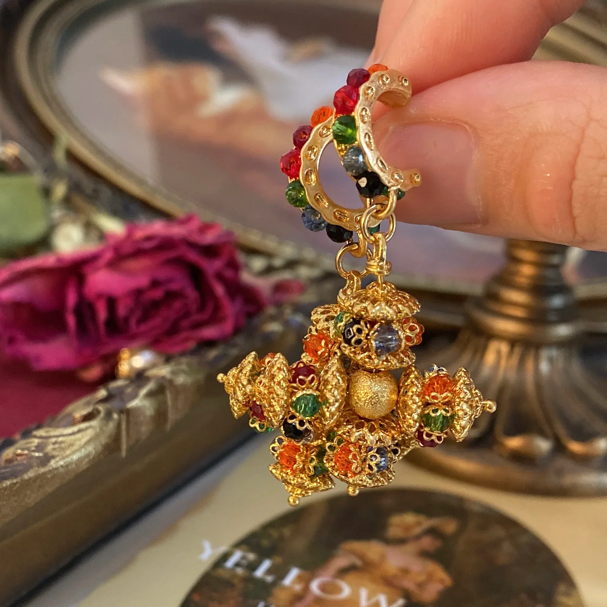 Inspired cross Portuguese transporter bead earrings for women Roman vintage court jewelry