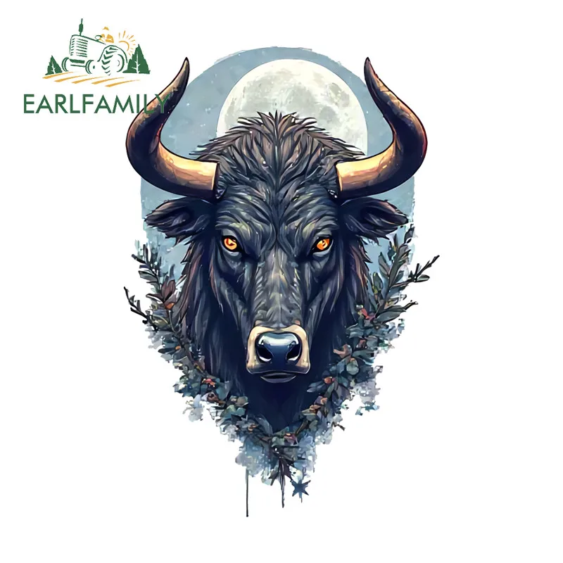 EARLFAMILY Angry Bull Car Stickers Waterproof Scratch-Proof Vinyl Decal Suitable for Luggage Bumper Motorcycle Rear Windshield