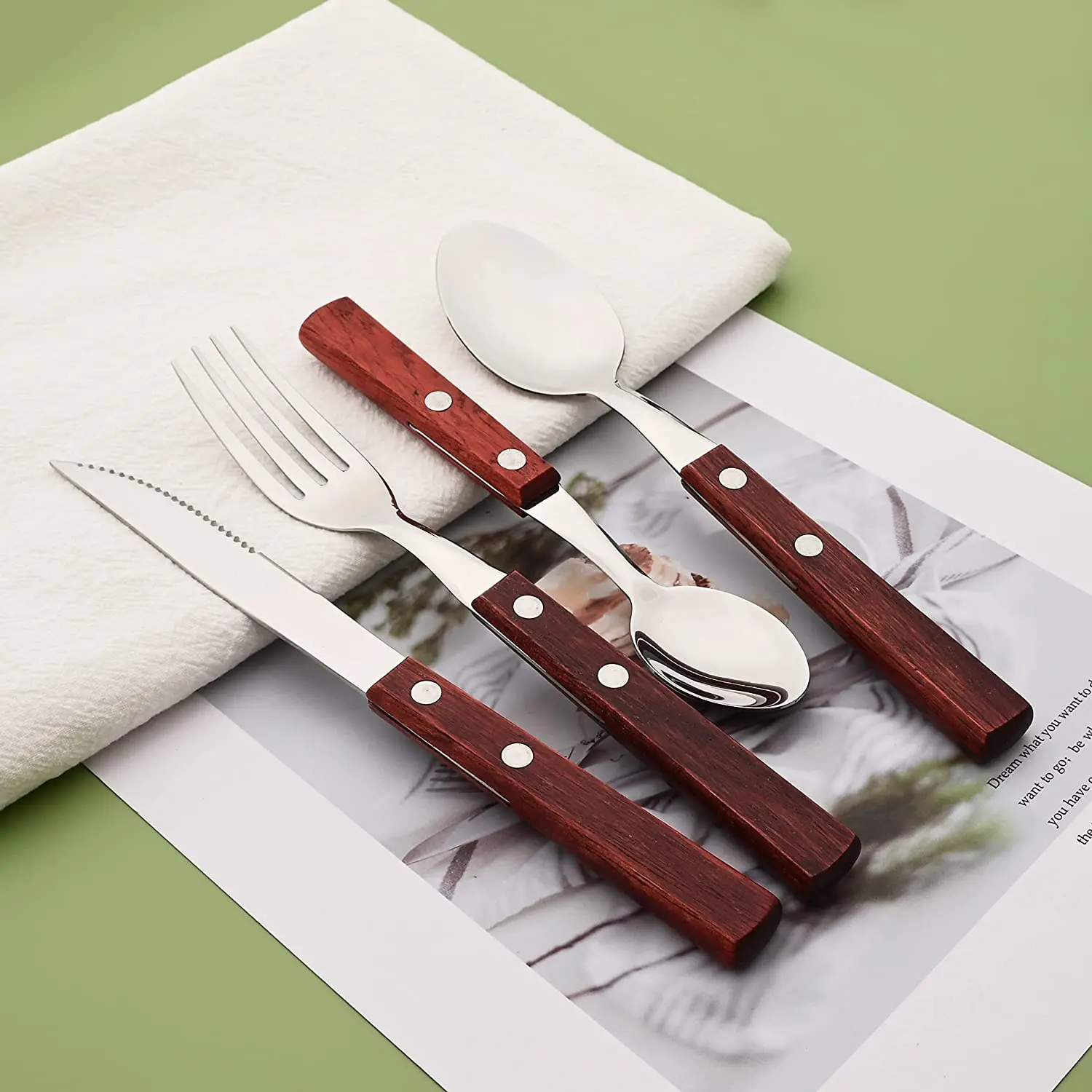 8Pcs Silver Wooden Handle Steak Knife Dinnerware Set Stainless Steel Flatware Sharp Knife Set Tableware Cutlery Knives Set
