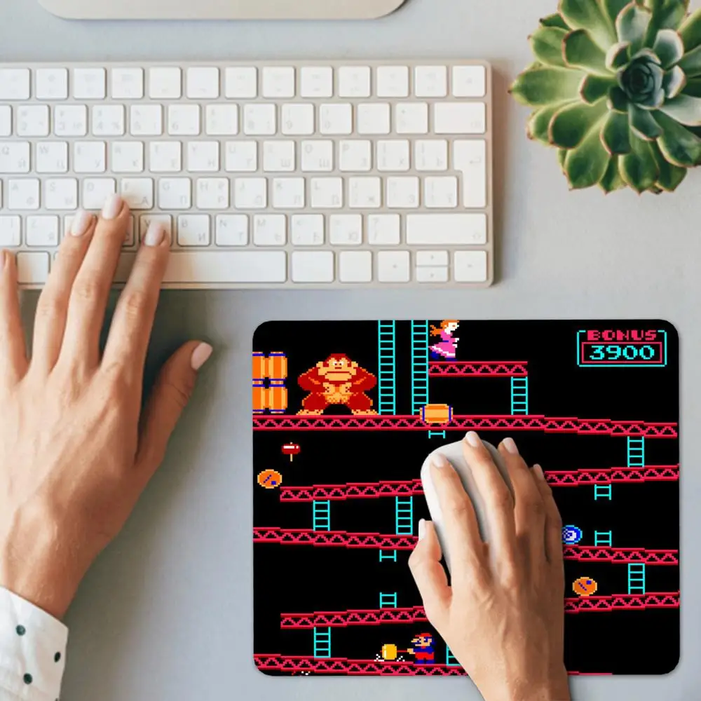 XS Donkey Kong Mouse Pad Square Non-Slip Rubber Mousepad with Stitched Edges Arcade Game Collage Gaming Computer PC Table Mat