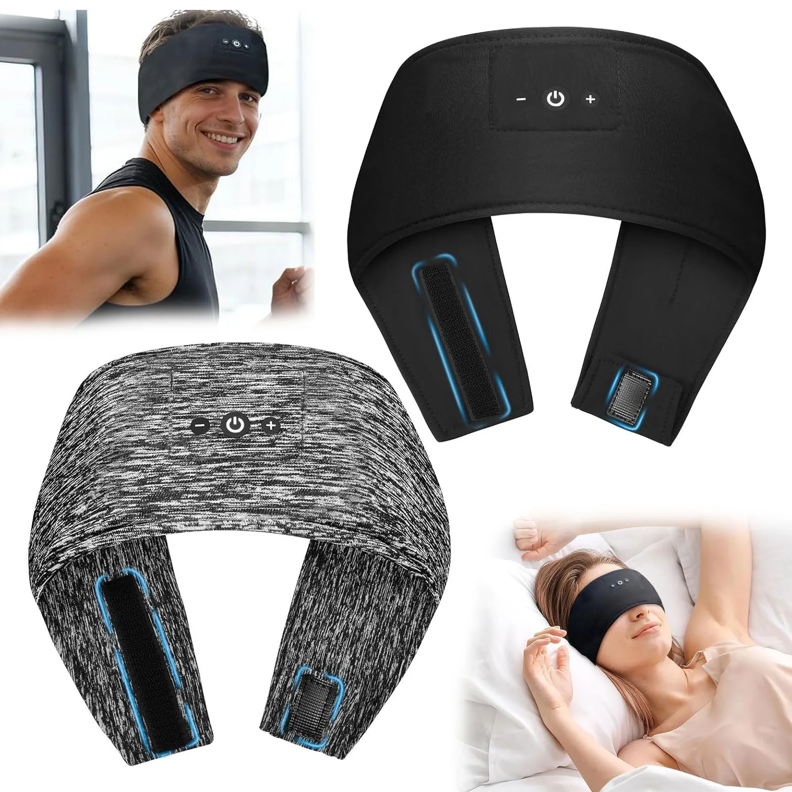 Sleep Headphones Wireless Bluetooth Stereo Music Headband HD Speaker Sleep Eye Mask Soft Earphone Headset Rechargeable W/Mic