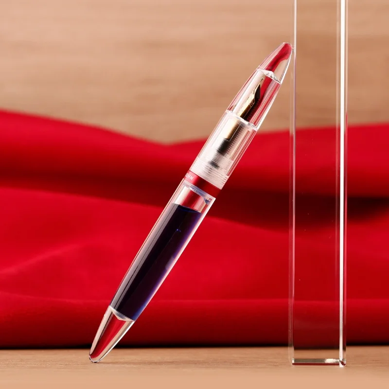 

Hot Majohn M2 Plus Transparent Resin Fountain Pen F Nib Pink/Gold Collor Office Students Writing Practice Pens With Box