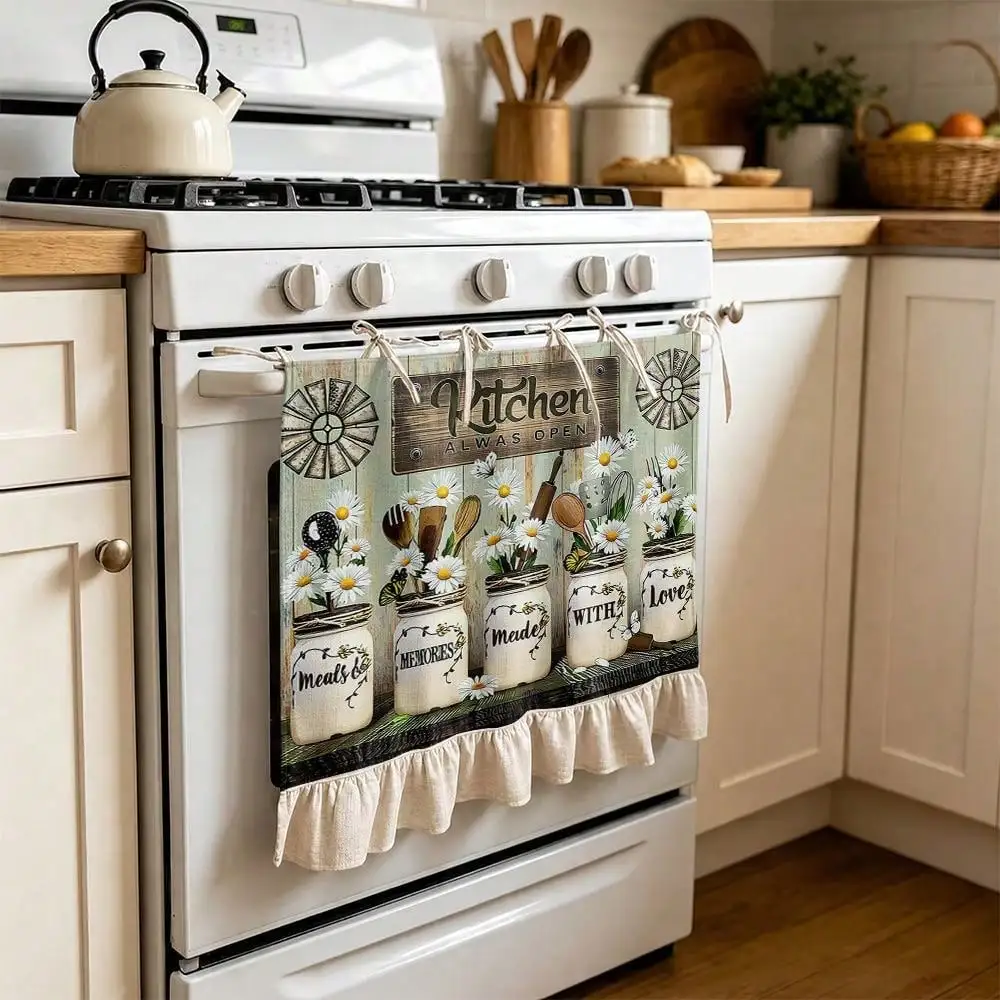 2D Jar Floral Pattern Multifunctional Decorative Curtain, Suitable Kitchen Valance, Oven Cover, Washing, Dishwasher, Bathroom Window Treatment, and Kitchen Decor, Halloween Kitchen Apron