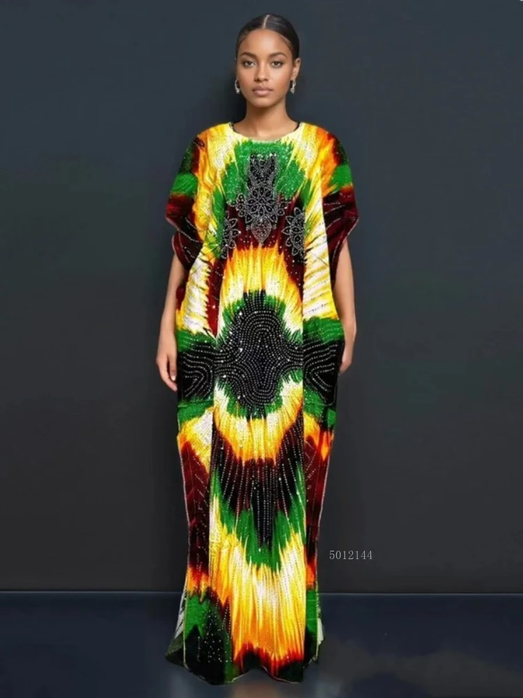 

2026 New Style Fashionable Summer Tie-Dye Casual Ethnic Loose African Women's Printed Cotton Long Dress