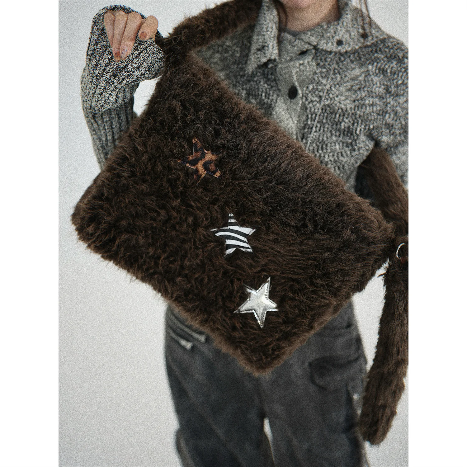 

Y2K Style Large Capacity Tote Bag Niche Design Coffee Plush Autumn Winter Shoulder Bags Trend Travel Versatile Crossbody Bag