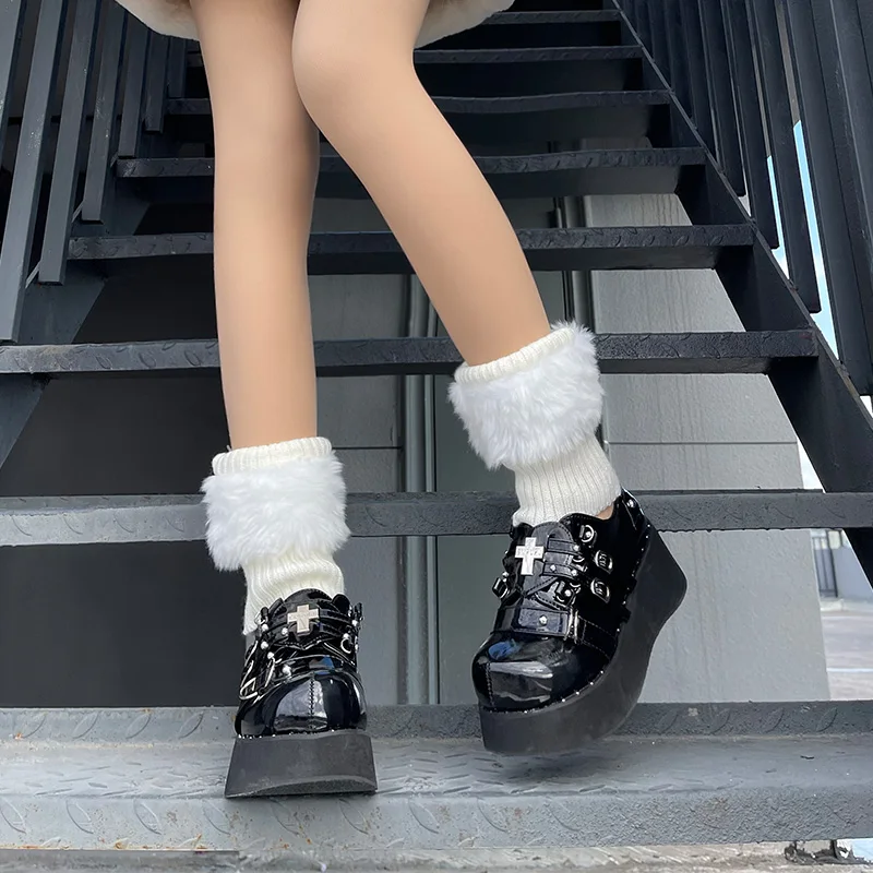 Women's Harajuku Punk Y2K Japanese Knitted Students Cute Rabbit Ears with Wide Legs JK Gothic Lolita Leg Warmers Cover