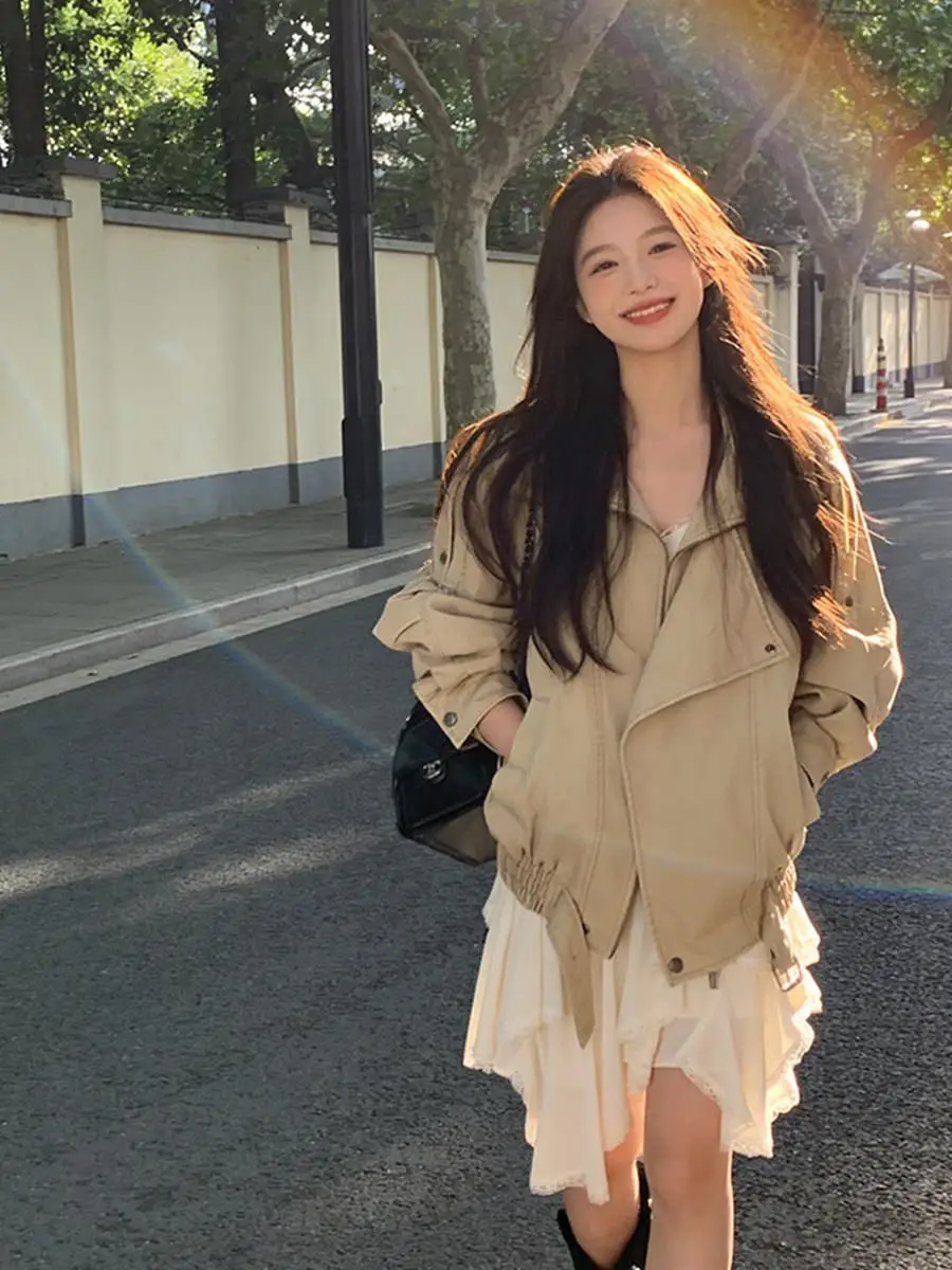 Stylish Short Women's Jacket Coat Spring Autumn New Fashion Design Cool Biker Clothes PU Material Regular Length