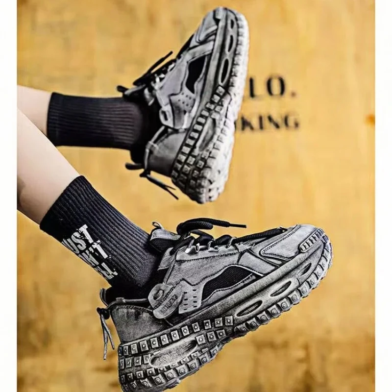Height Increased Platform Gym Shoes for Men Chunky Sneakers Tire Sole Casual Microfiber Leather Fabric Designer Free Shipping