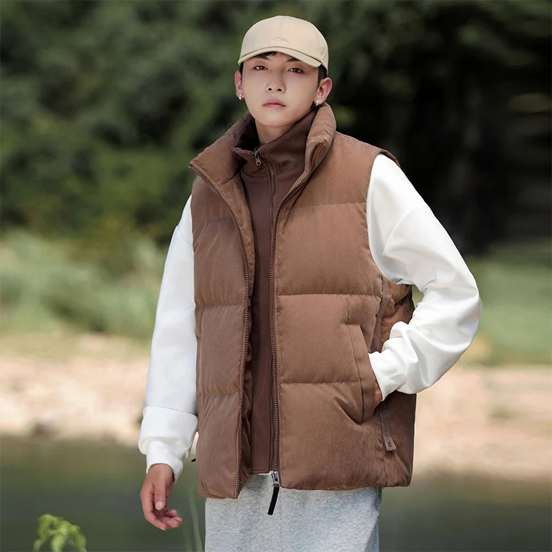 

Повседневная утепленная куртка из белого утиного пуха с воротником-стойкой, двухслойная, мужская зимняя верхняя одежда из полиэфирного волокна, молодежный активный стиль