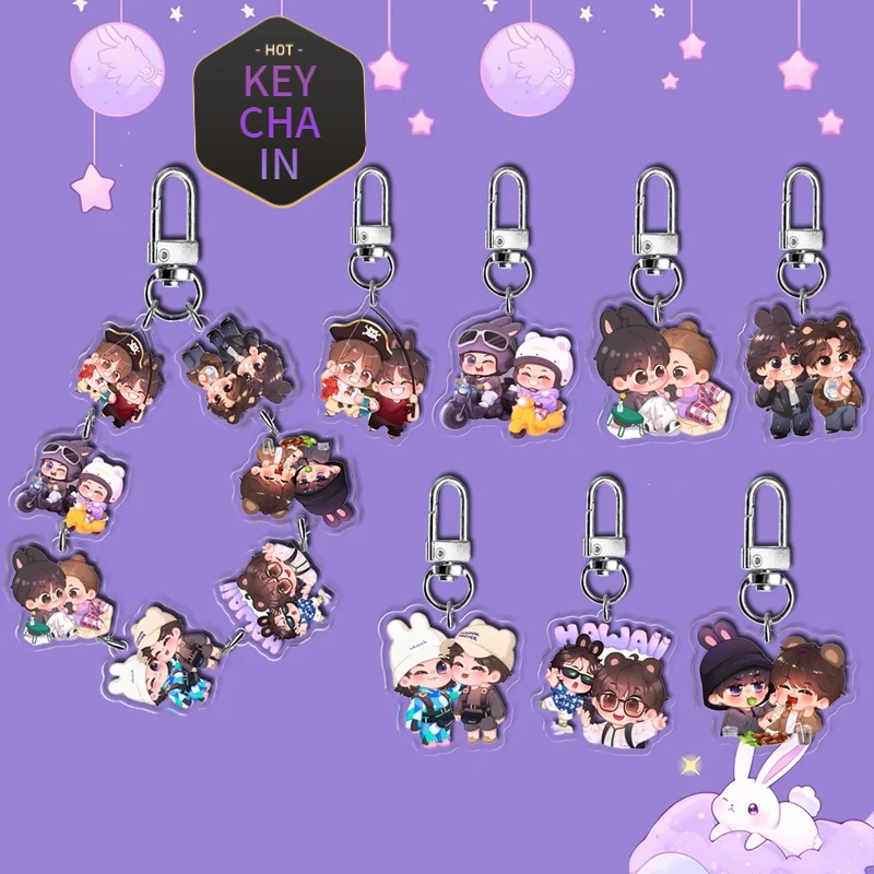 

2025 NEW Cute Cartoon Chibis Acrylic Kpop Idol Taekookies Bunch Keychain GOLDENS VKOOKIS Key Ring Funs Gift Accessories Merch