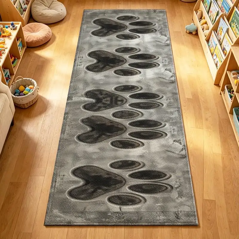 1 Piece Plush Gray Paw Print Rug, Soft Comfortable, All Seasons, Easy To Care, Home Decor For Living Room, Bedroom, Entryway, Autumn, Winter