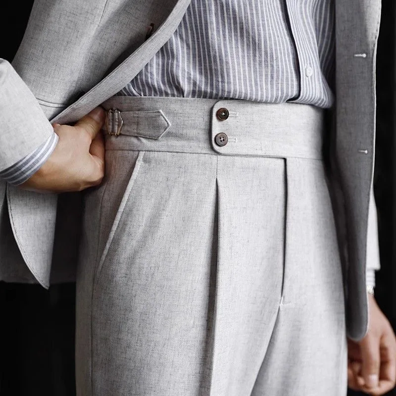 

British Style Naples Pants For Men High Waisted Paris Button Slim Straight Trousers Spring Autumn Business Casual Suit Pants