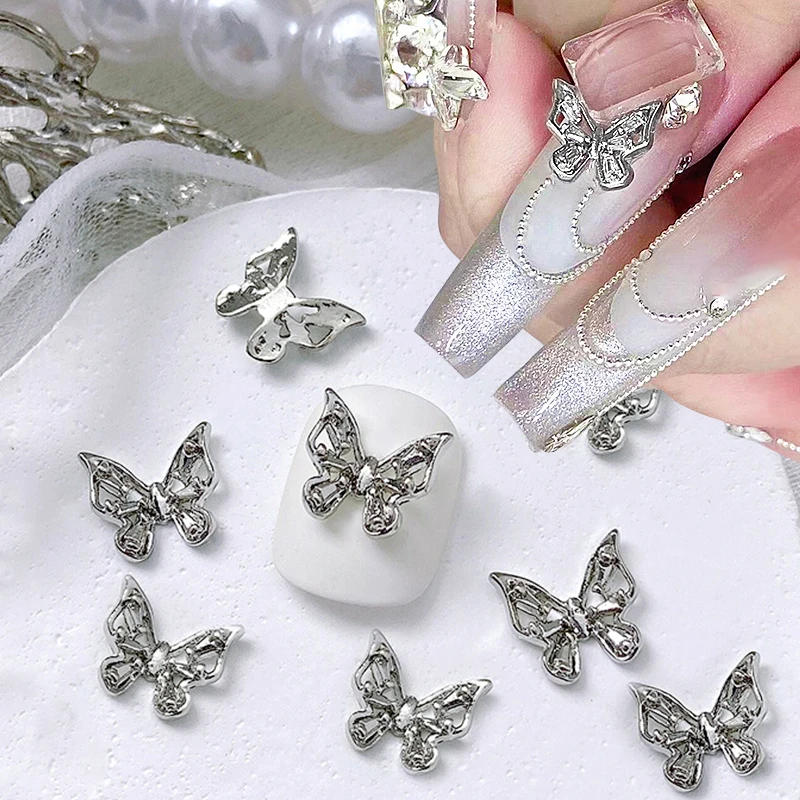 10Pcs Mini Bowknot Silver Metal Nail Charms Mixed Butterfly Shaped 3D Nail Art Decoration Gold Bowtie Heart Manicure Accessories