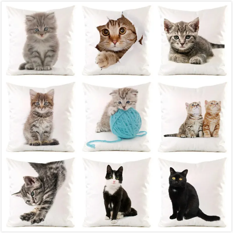 The cute cats from Northern Europe Digital printing short plush pillow covers for car sofa office cushion cover home goods