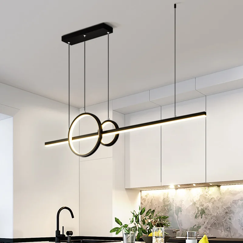 Modern Minimalist Bar Chandelier Minimalist Creative Personality Dining-Room Lamp Cross-Border Nordic LED Strip Dining Room Lamp