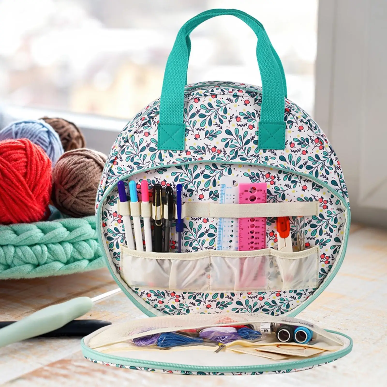 Crochet Bag Yarn Bag for Crocheting Crochet Beginners Gift Embroidery Bag with Handle Yarn Holder Case Yarn Storage Organizer