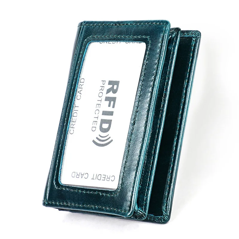 Unisex Genuine Leather ID Credit Card Holder Men Women RFID Blocking Business Card Wallet Case Fashion Blue Anti Rfid Cardholder