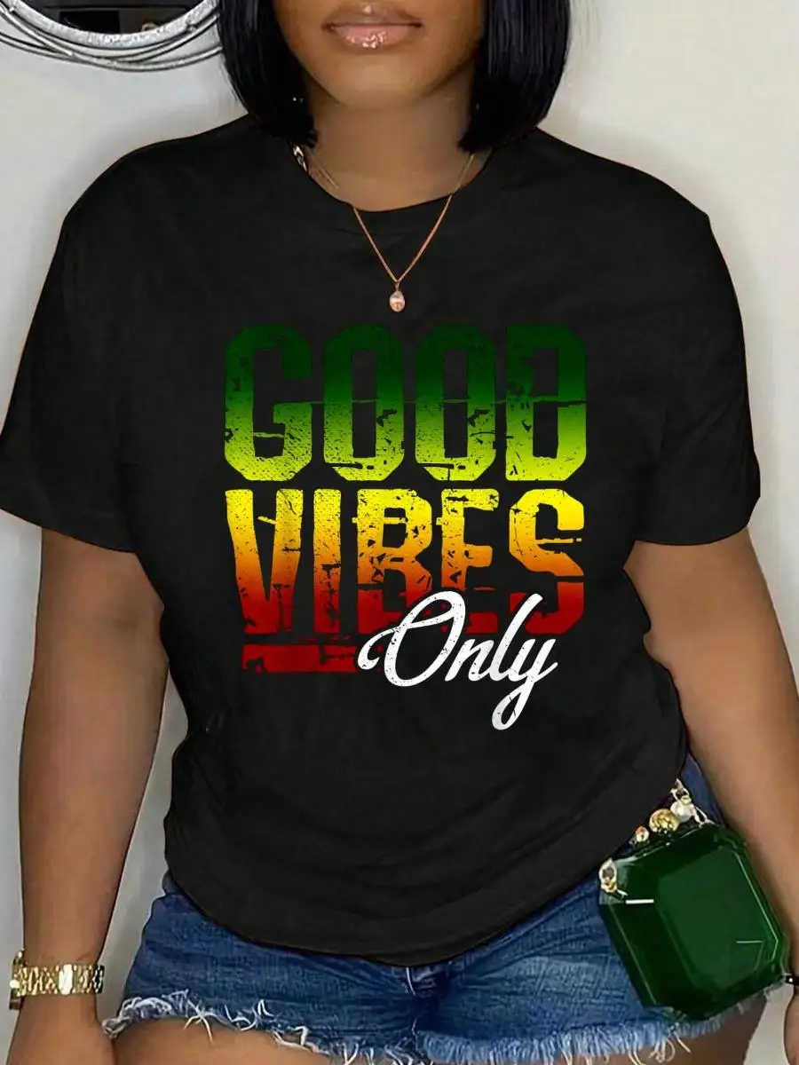 100% Cotton Reggae T-Shirt Good Vibes Only Jamaica One Love Rasta Women s Men s Oversized Comfort Soft Crew Neck Tee Tops