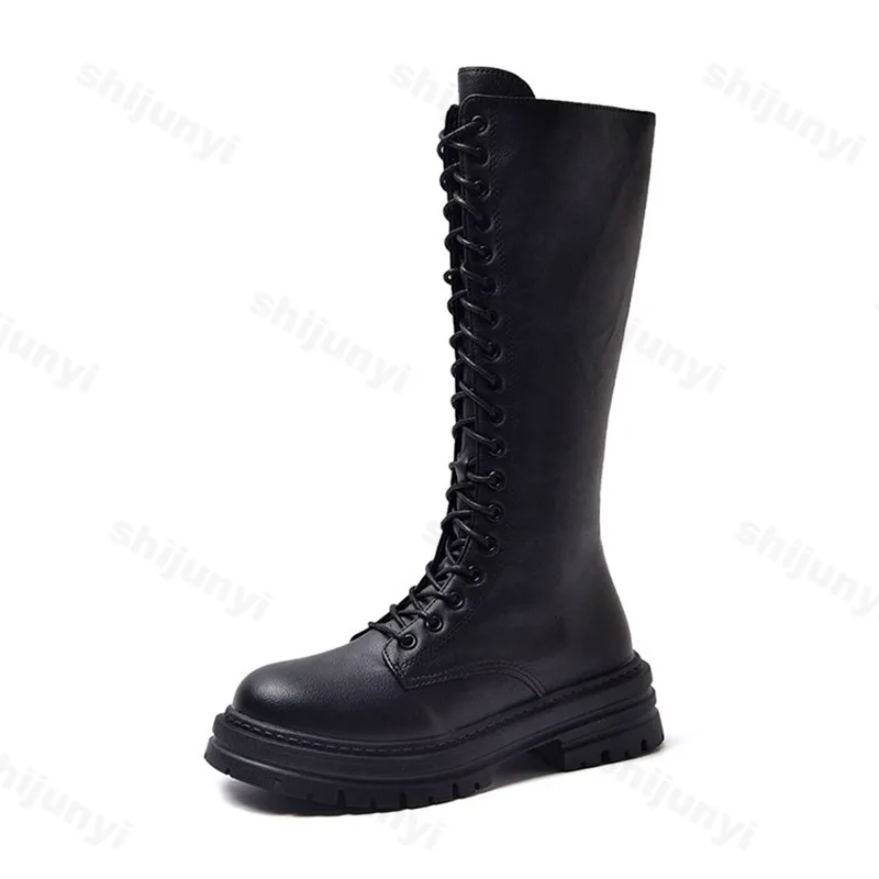 Women Knight's Boots Platform Chunky Shoes Fashion Knee High Boots Elegant 2025 Winter New Brand Lace Up Shoes Gladiator Botas image 6