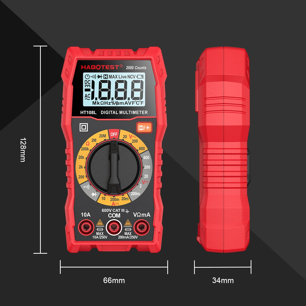 HABOTEST HT108L Digital Multimeter True-RMS 600V 10A AC DC Voltmeter Ammeter Multimetro Digital Multimeter Testers