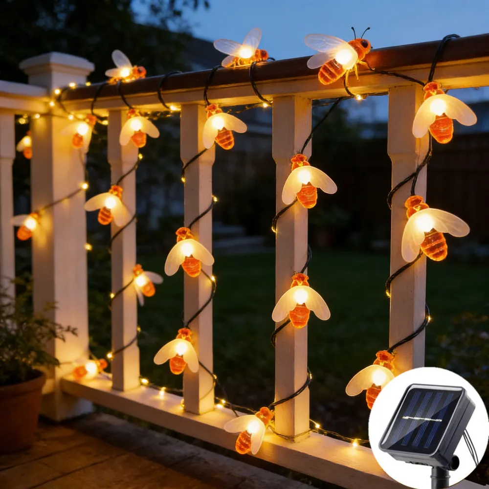 Solar Outdoor Garden Creative Little Bee String Lights for 20/50/100 LED Christmas Atmosphere Fairy Lamp Bedroom Courtyard Decor