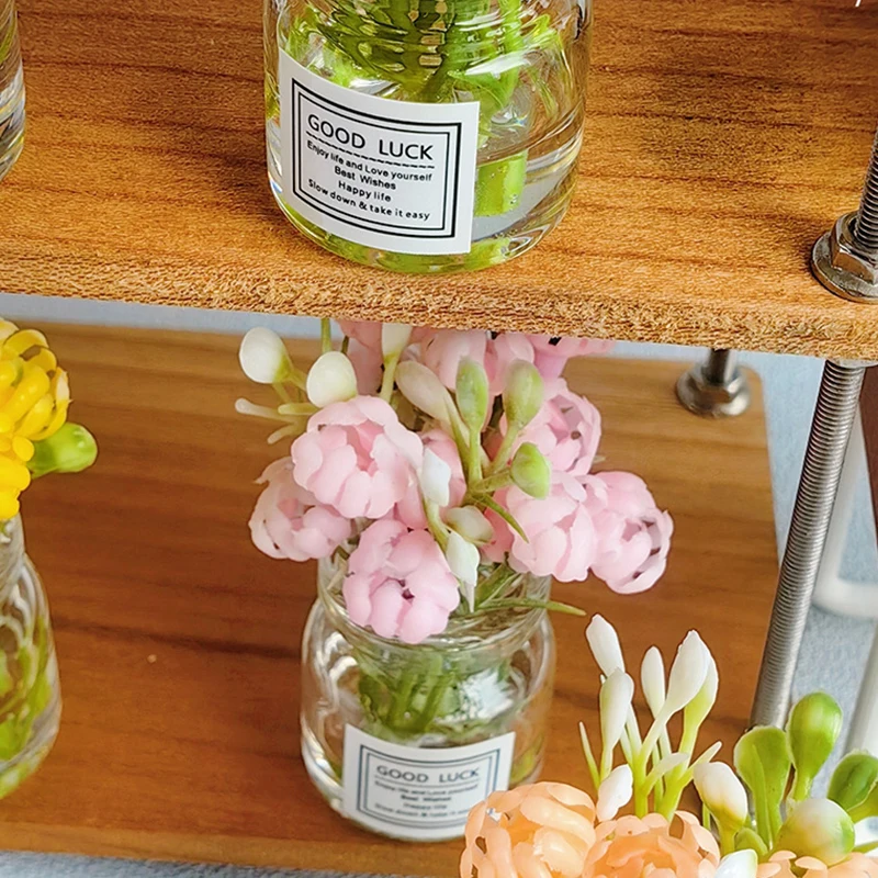 Florero de cristal de flor de Jazmín en miniatura para casa de muñecas, modelo de plantas en macetas, juguetes de adornos de plantas verdes, juguetes de decoración artesanal, 1:6, 1:8